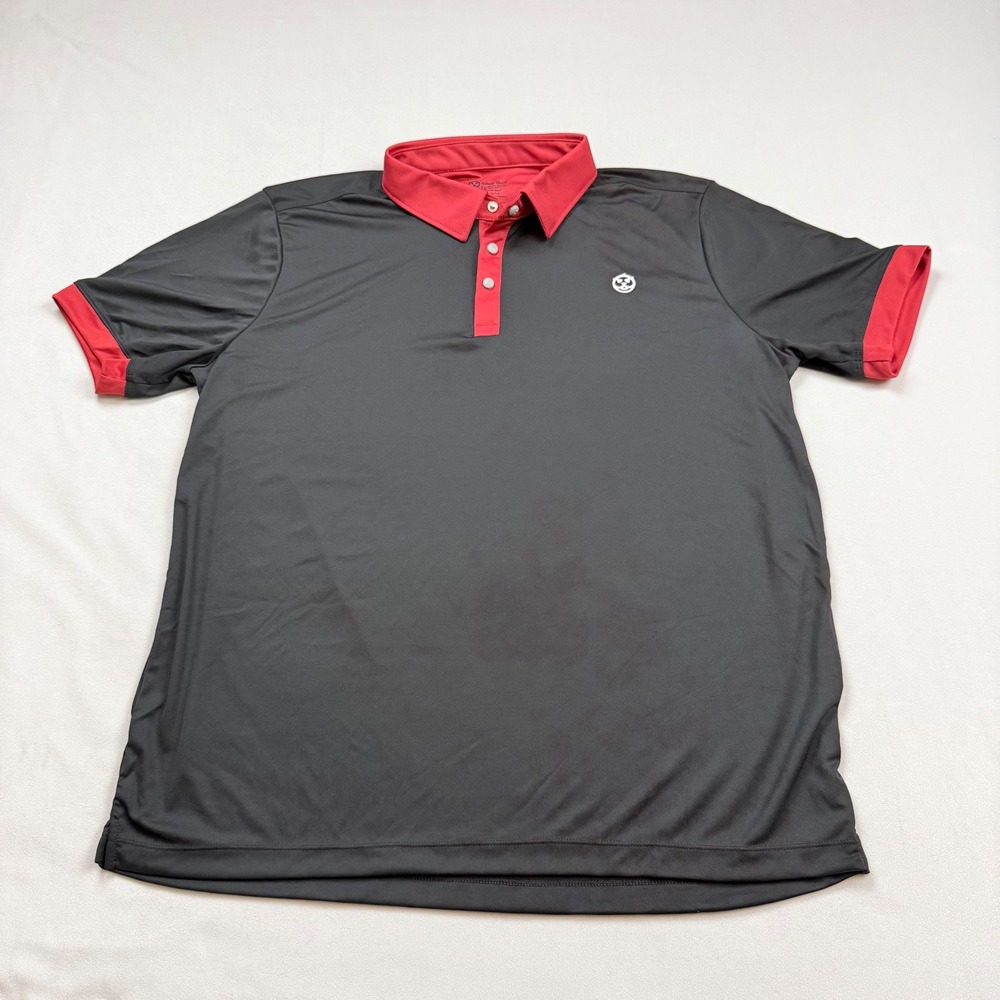 Slice Golf Mens LG Polo Shirt Black‎ Red Recycled Polyester Performance Golf Tee